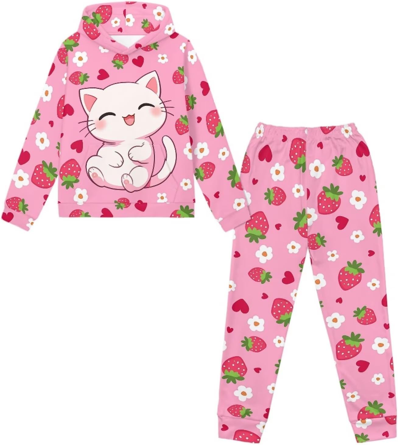 Kids Fall 2 Piece Outfits Girls Cute Sweatsuit Size 5-12 Long Sleeve Hooded Sweatshirt and Sweatpants Sets