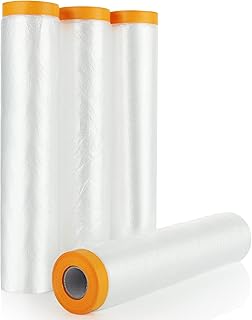 4 Rollen 240cm x 20m Abdeckfolie mit Klebeband, Transparent Malerfolie mit Gewebeklebeband, Plastikstaubfolien mit Folie für Malerarbeiten Möbelabdeckungen