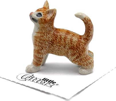 Little Critterz Orange Tiger Cat Decorative Porcelain Display Object Ginger Handcrafted Hand-Painted Adult Home Decor Accent