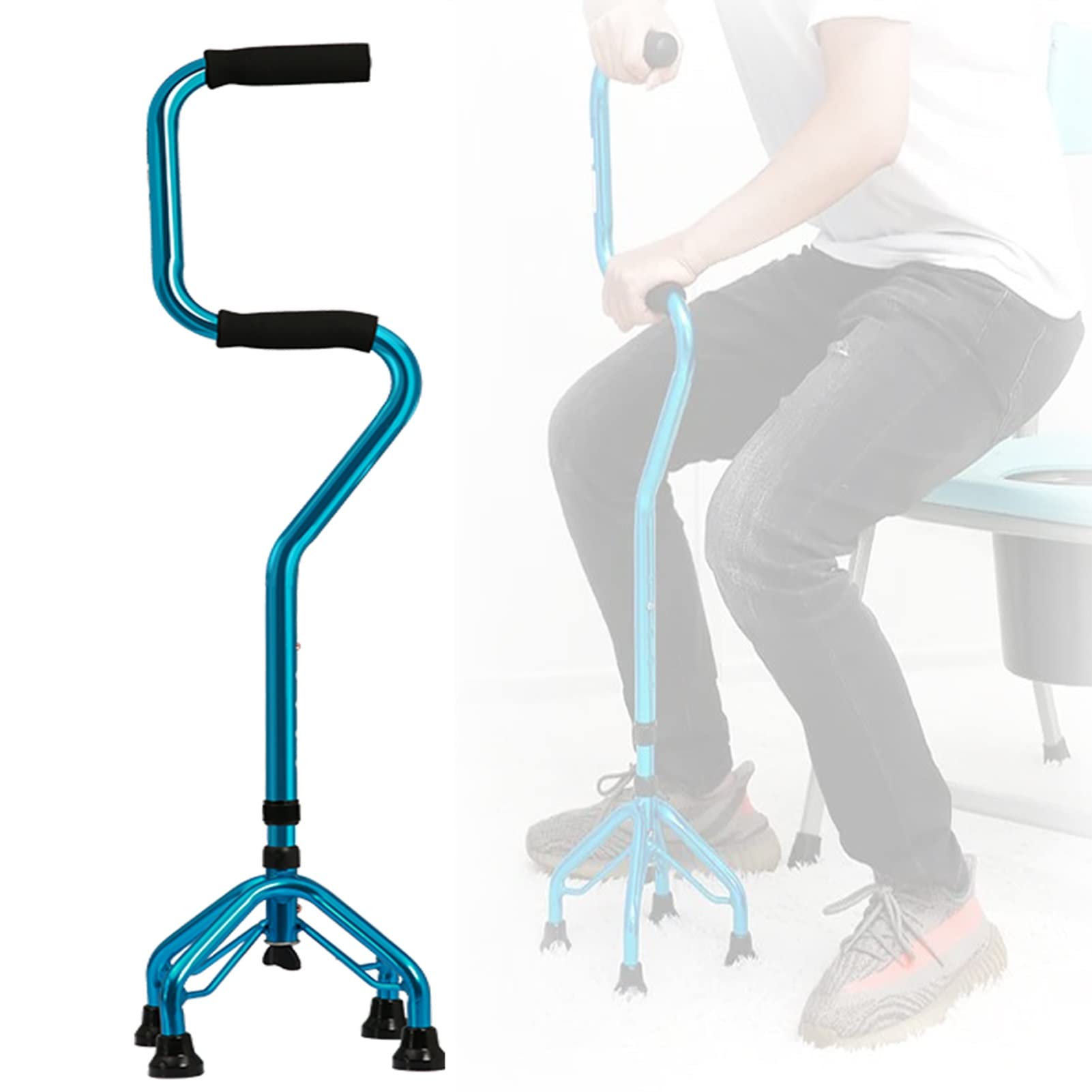 GHARAZ Quadripode, Bastone da Passeggio alla Elegante, Leggero e Antiscivolo, Regolabile in Altezza, Adatto ad Anziani e Disabili