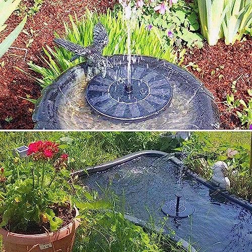 Solar Bird Bath Fountain Pump, Solar Fountain Pump for Bird Bath with 6 Nozzles, 5.1\" Solar Powered Water Fountain Pump for Garden, Pond, Pool, Fish Tank, Outdoor and Aquarium Black - Thumbnail 4