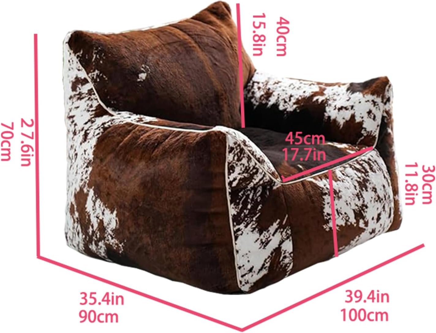Bean Bag Chair Unstuffed, 3ft Fluffy Faux Cowhide Sofa Chair,Soft Fabric Lazy Style Couch for Adults, Comfy Lounger for Reading Gaming, for Living Room, Bedroom,Game Room (Tricolor) - Image 3