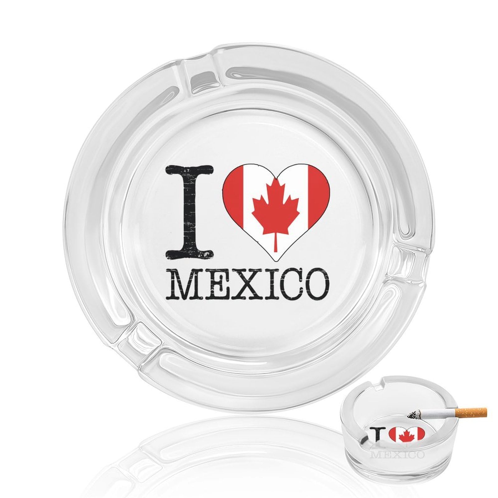 I Love Canada Mexico Ashtray Portable Round Glass Outdoor Ash Tray for Home Office Garden Pub