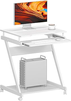 SogesHome 23.6inches Laptop Desk with Keyboard Tray, Computer Desk Workstation Table, Adjustable Mobile Bed Table, Portable Laptop Computer Stand Desks, White