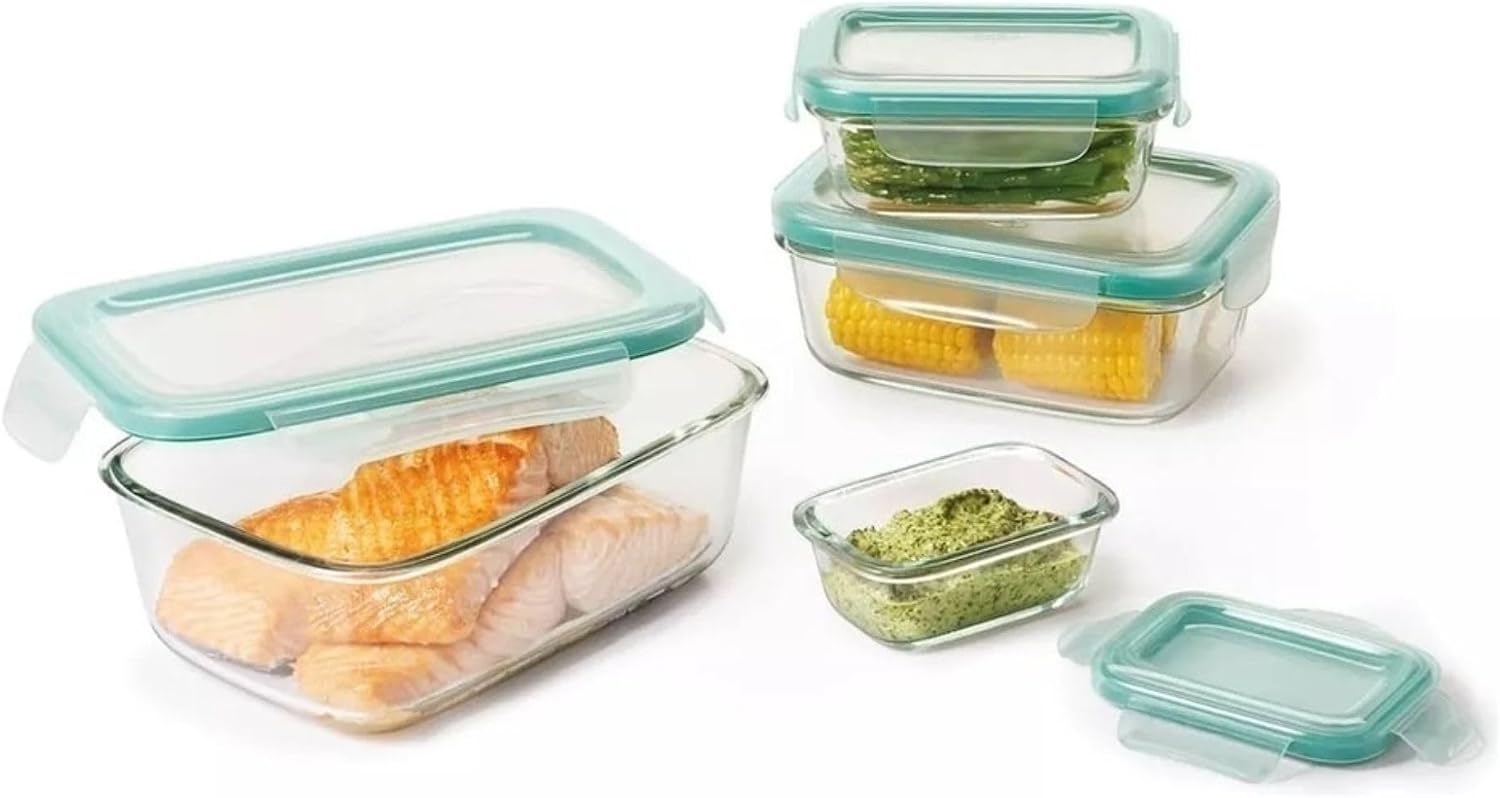 Conjunto de Potes Herméticos de Vidro com Tampa, 5 Peças, 370ml, 640ml, 1040ml, Verde