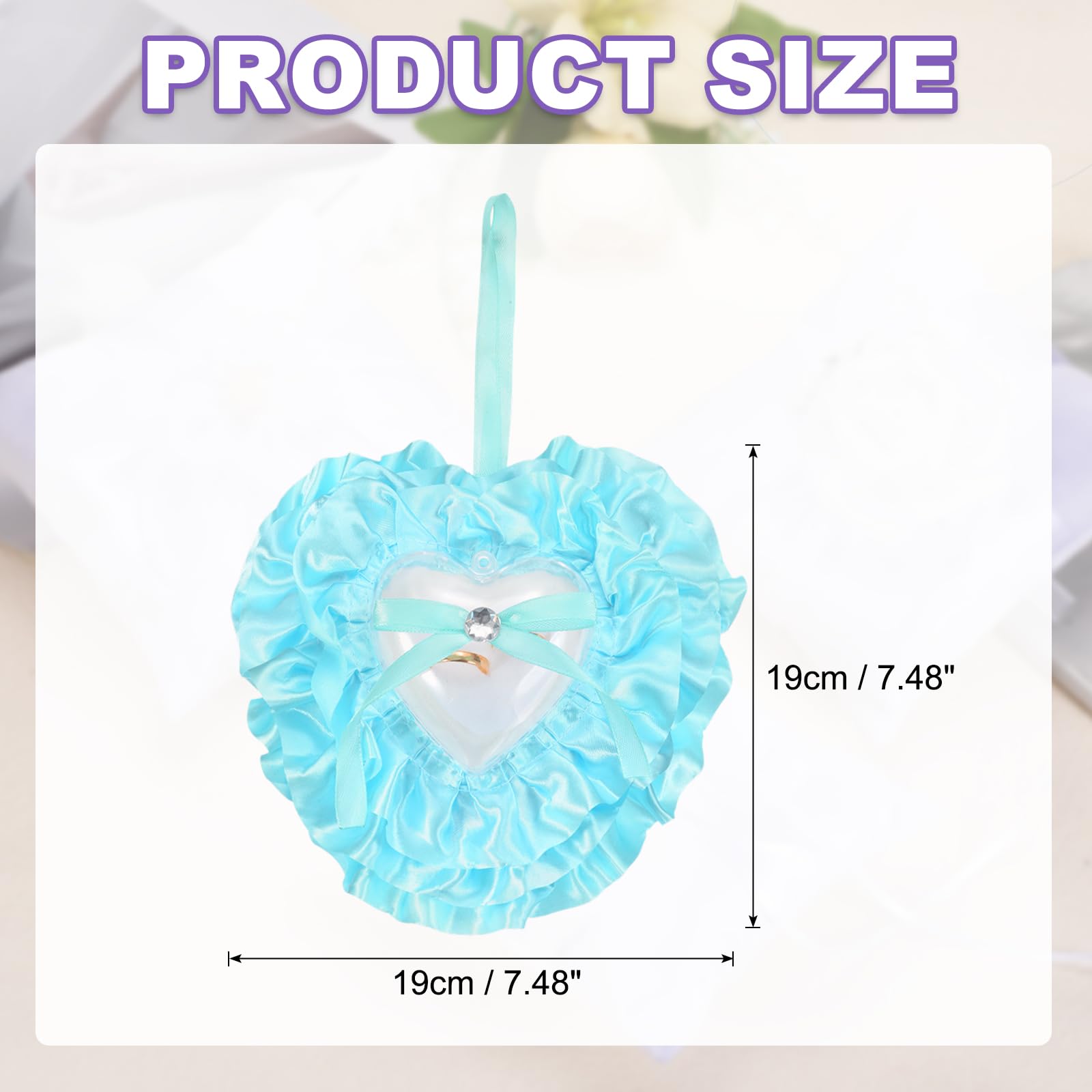 QUARKZMAN 7.5x7.5 Pollici Cuscino Porta Fedi Nuziale Portafedi Fiocco Blu | A Forma Di Cuore, Di Pizzo Fiore, Per Cerimonia Nuziale Anniversario, Cuscino Porta Fedi