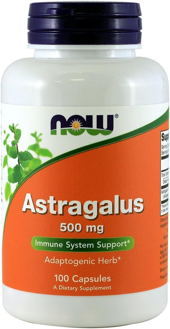 NOW Astragalus 500mg, 100 Capsules (Pack of 4)