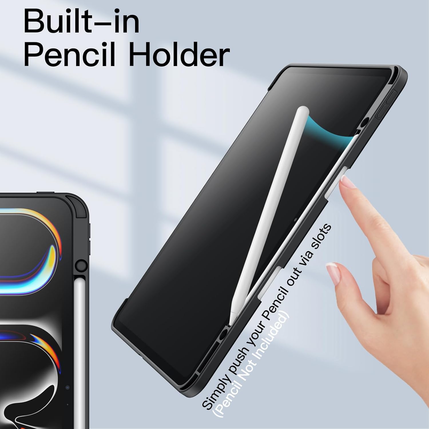 JETech Case for iPad Pro 13-Inch M5/M4 (2025/2024) with Pencil Holder, Clear Transparent Back Shell Slim Stand Shockproof Tablet Cover, Auto Wake/Sleep (Black) - Image 5