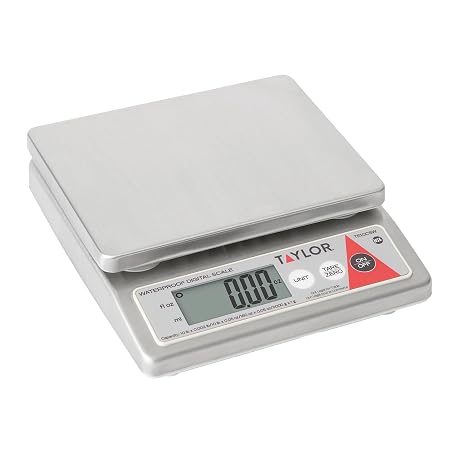 Taylor TE10CSW 10-Pound Water Resistant Digital Portion Control Scale, Multi-Functional Food Scale for Precise Weight Measuring and Portion Control, Tare Function, NSF, Stainless Steel Platform