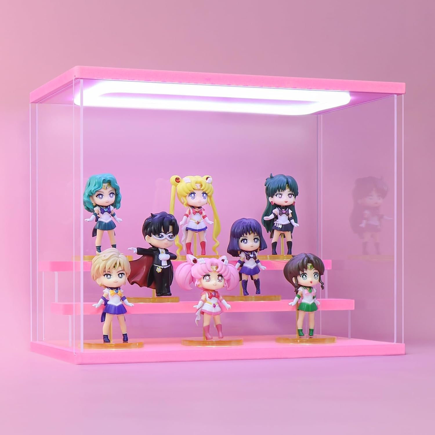 Clear Acrylic Display Case for Figure and Funko Pop,Led-lit,Dustproof,Multiple Layers Pop mart Showcase Display for Collectibles(4 Tier-W*D*H-12.6"x9.4"x11.7"inches)