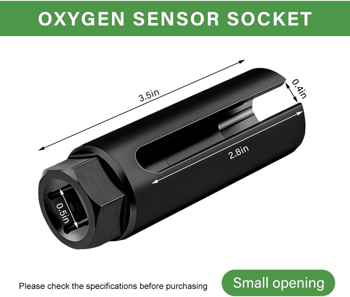 Oxygen Sensor Socket with Side Wire Cutout, 1/2 Inch Drive by 7/8 Inch (22mm) 6-Point O2 Sensor Wrench Removal Tool, Offset Oxygen Sensor Socket Preventing Damage to Wires (Small)