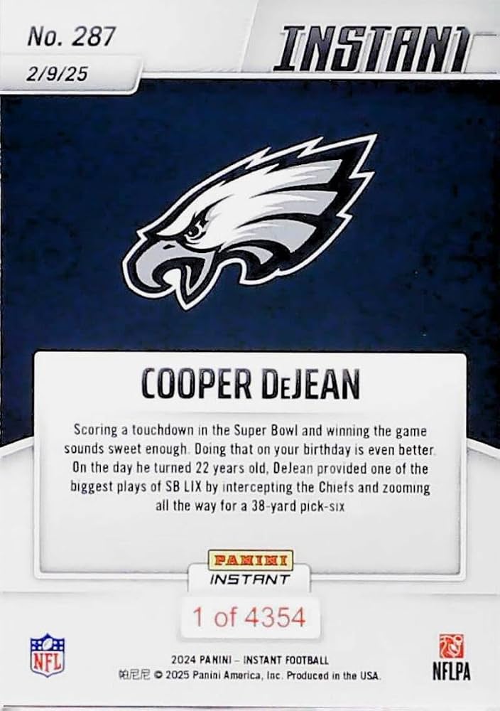Amazon.com: 2024 Panini Instant NFL #287 Cooper DeJean RC Rookie