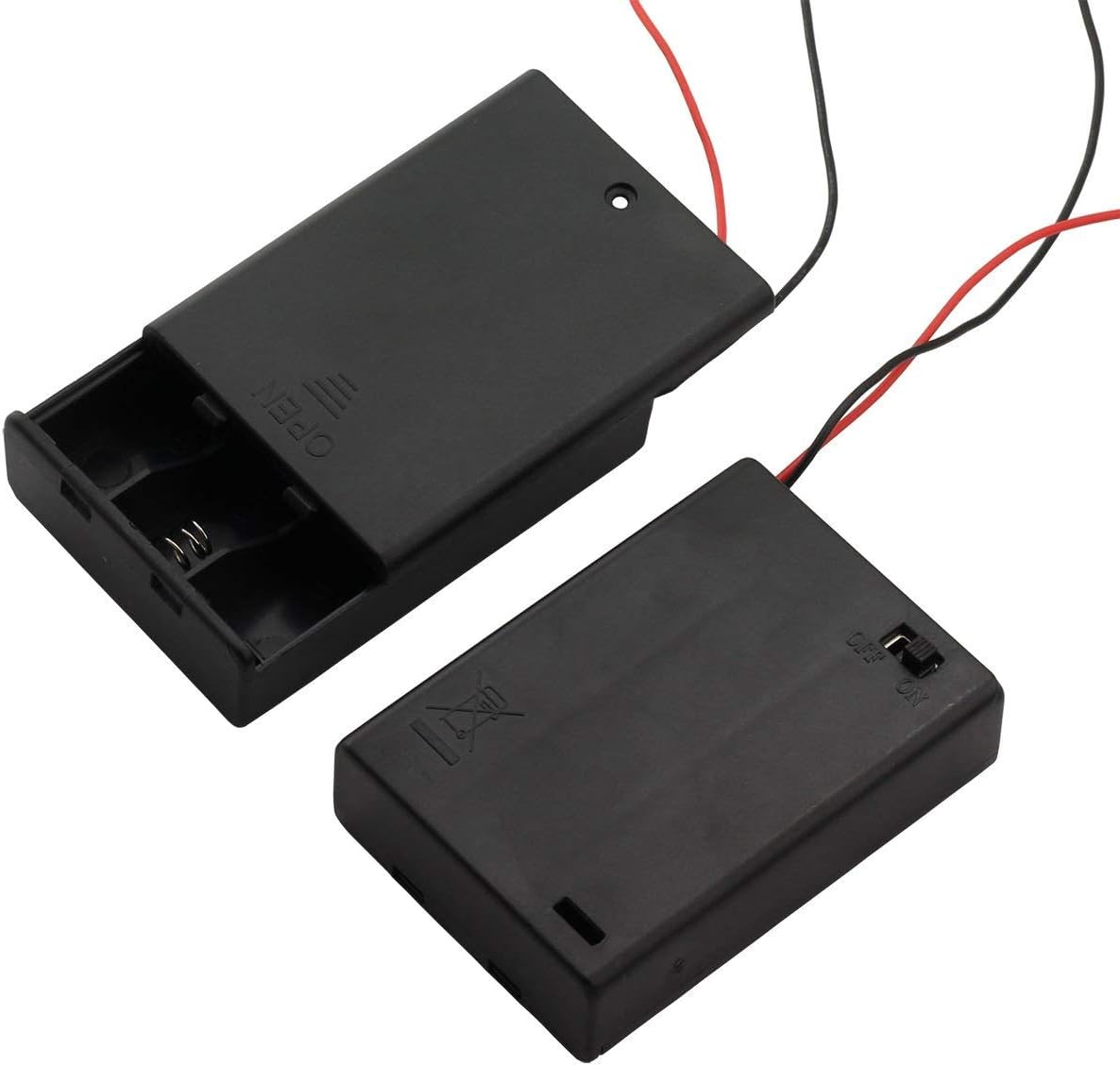 6 Pieces 3 Slots x 1.5V AA Battery Case Holder Battery Spring Clip Storage Box Wire Leads with On/Off Switch