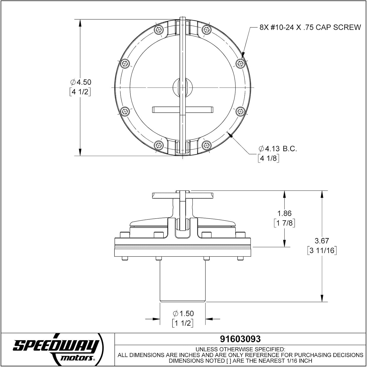 Speedway Large Positive Locking Flip-Up Gas Cap with 6061 Billet Aluminum Construction, Hinged Fender-Mount Filler Neck for 1.50" Hose, Retro Hot Rod Design and Stainless Hardware
