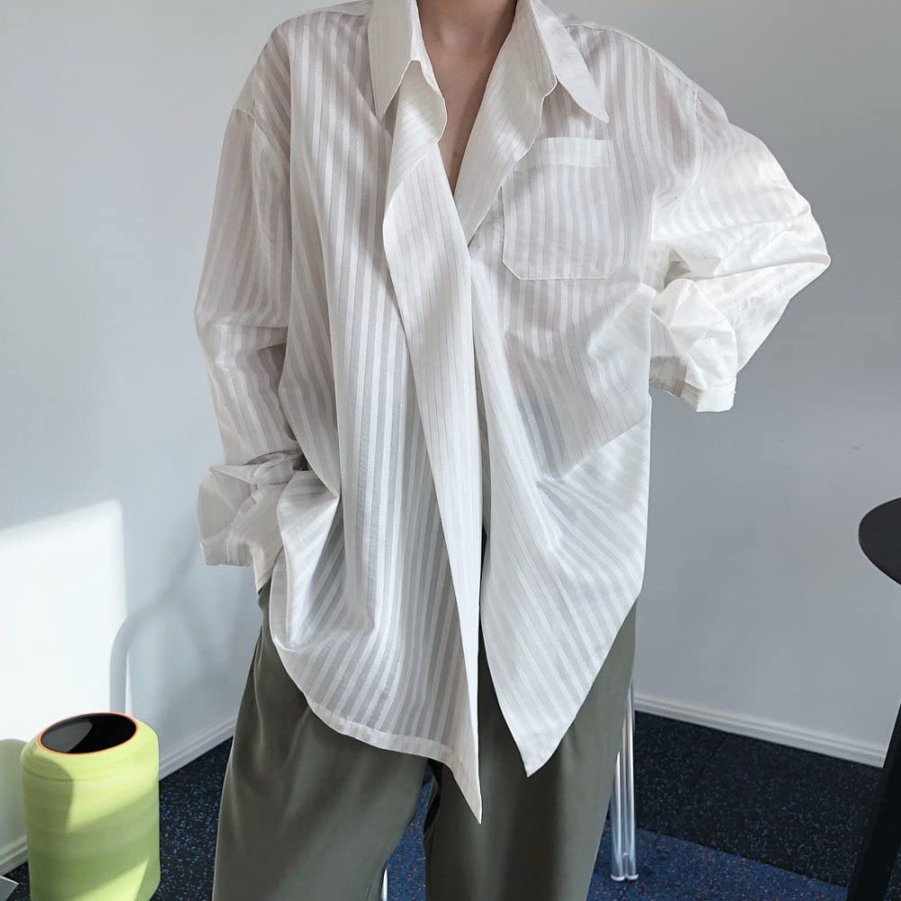 Camicia Donna Elegante,Camicetta Testurizzata Trasparente Da Donna Camicie A Maniche Lunghe Bianche Estive Oversize Top Con Scollo A V Camicetta Elegante T-Shirt Giacca Camicetta Allentata Tunica Fe