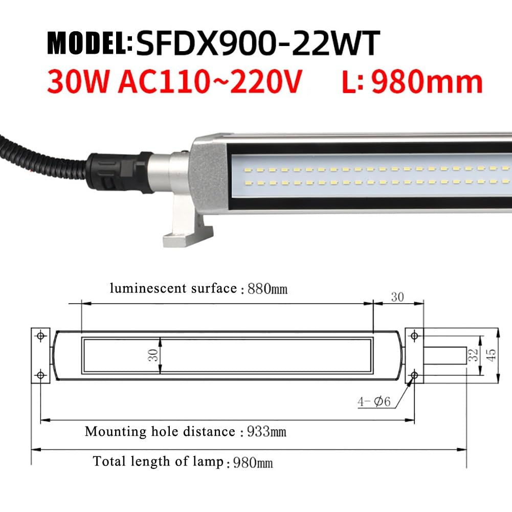 Lampa robocza LED do obrabiarek, tokarki CNC, aluminium wodoodporna i przeciwwybuchowa lampa przeciwwybuchowa, nadaje się do frezarek, szlifierek, stołów warsztatowych, maszyn do szycia (30 W -