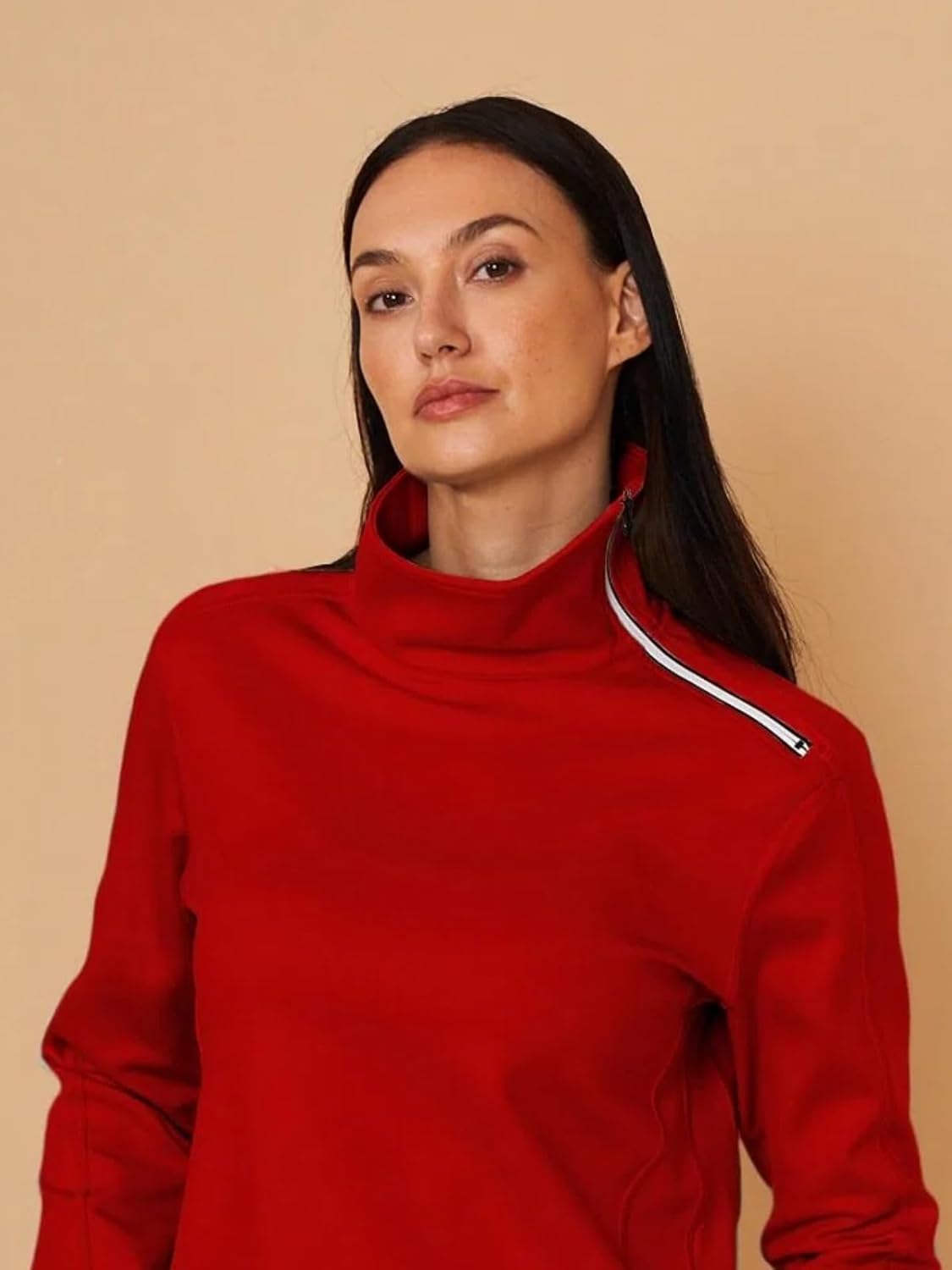 ACEGOLFS Golf Sweatshirts for Women Casual Long Sleeve Zipper Pullover Sweaters Loose Mock Neck Plain Thermal Workout Tops