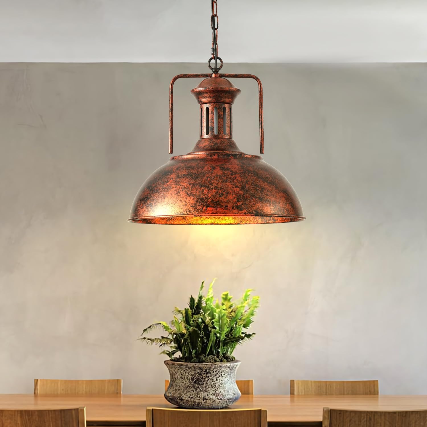 Industrial Dome Pendant Light Fixture, Farmhouse Barn Hanging Ceiling Lighting for Kitchen Island, Dining Room, Rustic Bronze Metal
