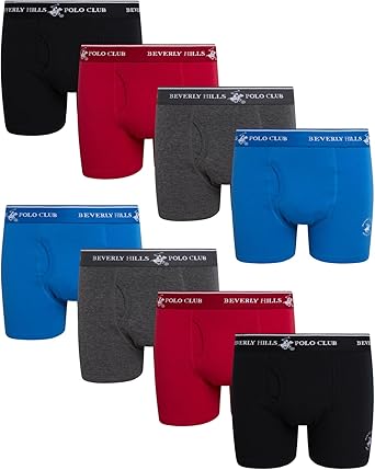 Beverly Hills Polo Club Boys Boxer Briefs - 8 Pack Cotton Breathable Boys Underwear with Fly and Contoured Pouch