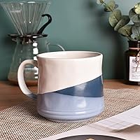 Vista 61 de Bosmarlin Large Stoneware Coffee Mug, Big Tea Cup for Office and Home, 21 Oz, Dishwasher and Microwave Safe, 1 PCS (Geometry-Green)