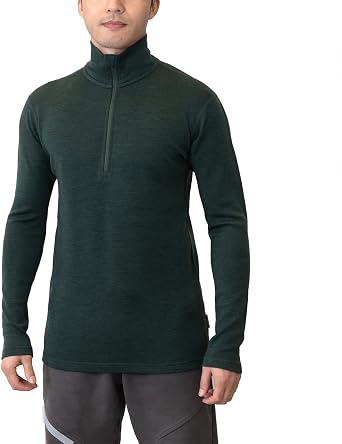 SHEEP RUN 100% Merino Wool Mens Midweight Wicking Base Layer 1/4 Zip Shirt