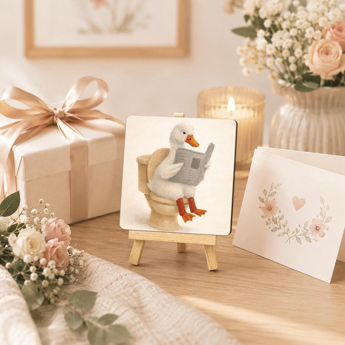 Bathroom Duck Wooden Tabletop Sign, Home Office Desk Decor, Farmhouse Small Art Plaque with Tabletop Easel, Bedroom Shelf Decorations, Gifts for Bathroom Farmhouse Shelf Desk Decor Accessories image 5