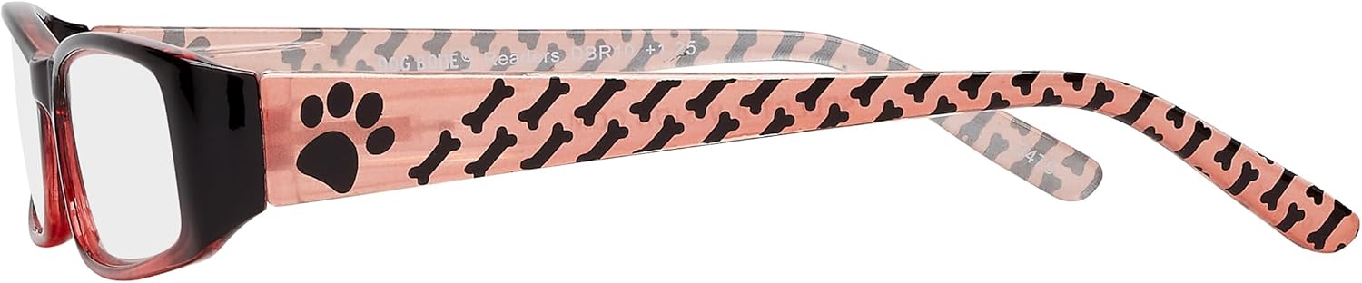 Select-A-Vision Dog Bone Rectangular Reading Glasses w/Paw & Bone Design, Red,  1.50