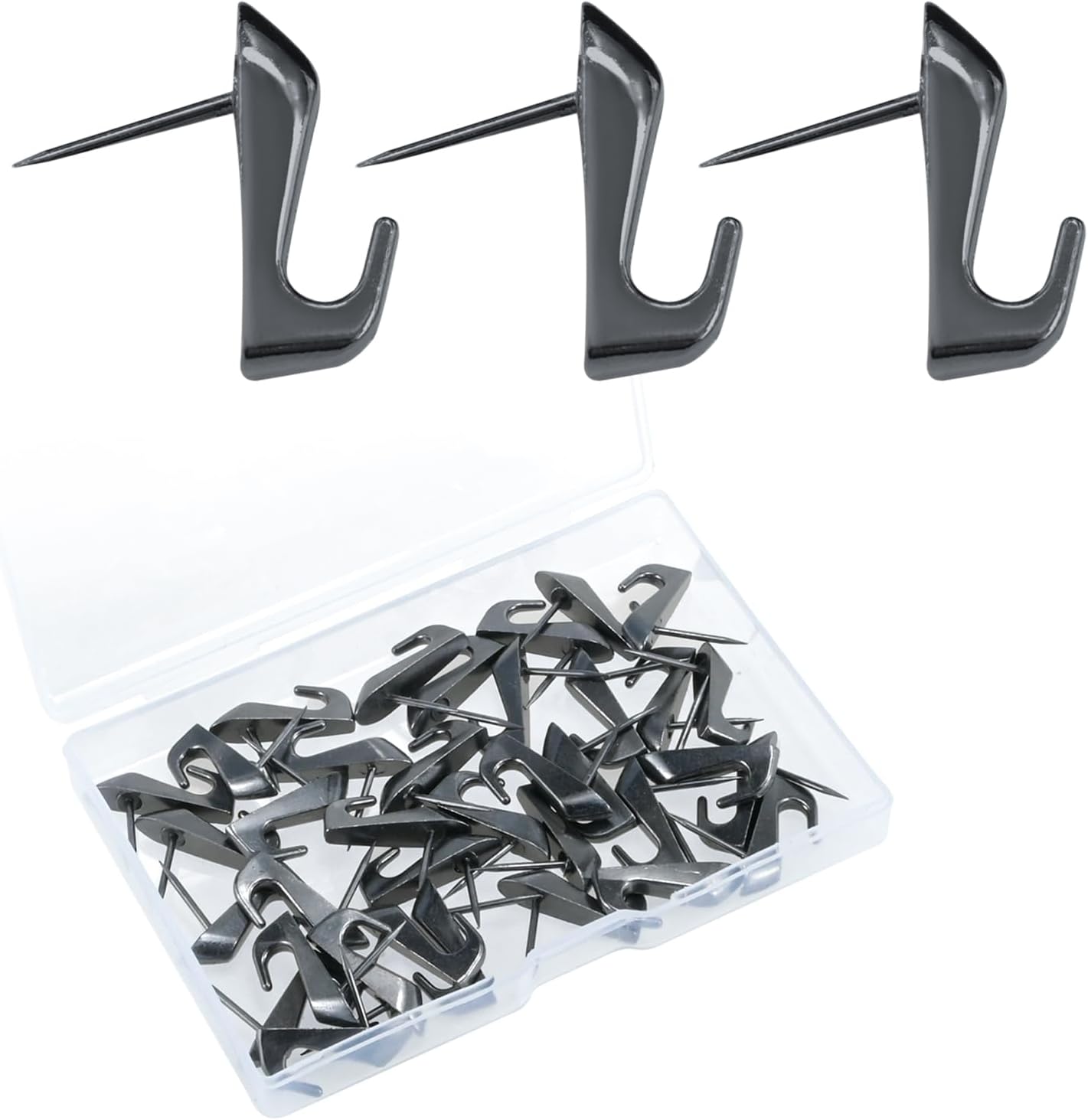 36PCS Picture Hooks & Push Pins，Metal Picture Hanging Nails，Easy Wall Mounting Hooks for Pictures Decorative Hook for Hanging Things，Home & Office Use (Black)