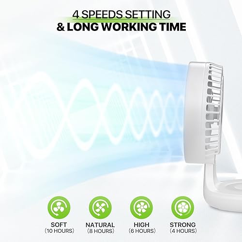 Miniatura 5 de Magshion Ventilador de escritorio plegable de 7.5 pulgadas con luz nocturna, ventilador pequeño oscilante de 120, 4 velocidades, alimentado por USB