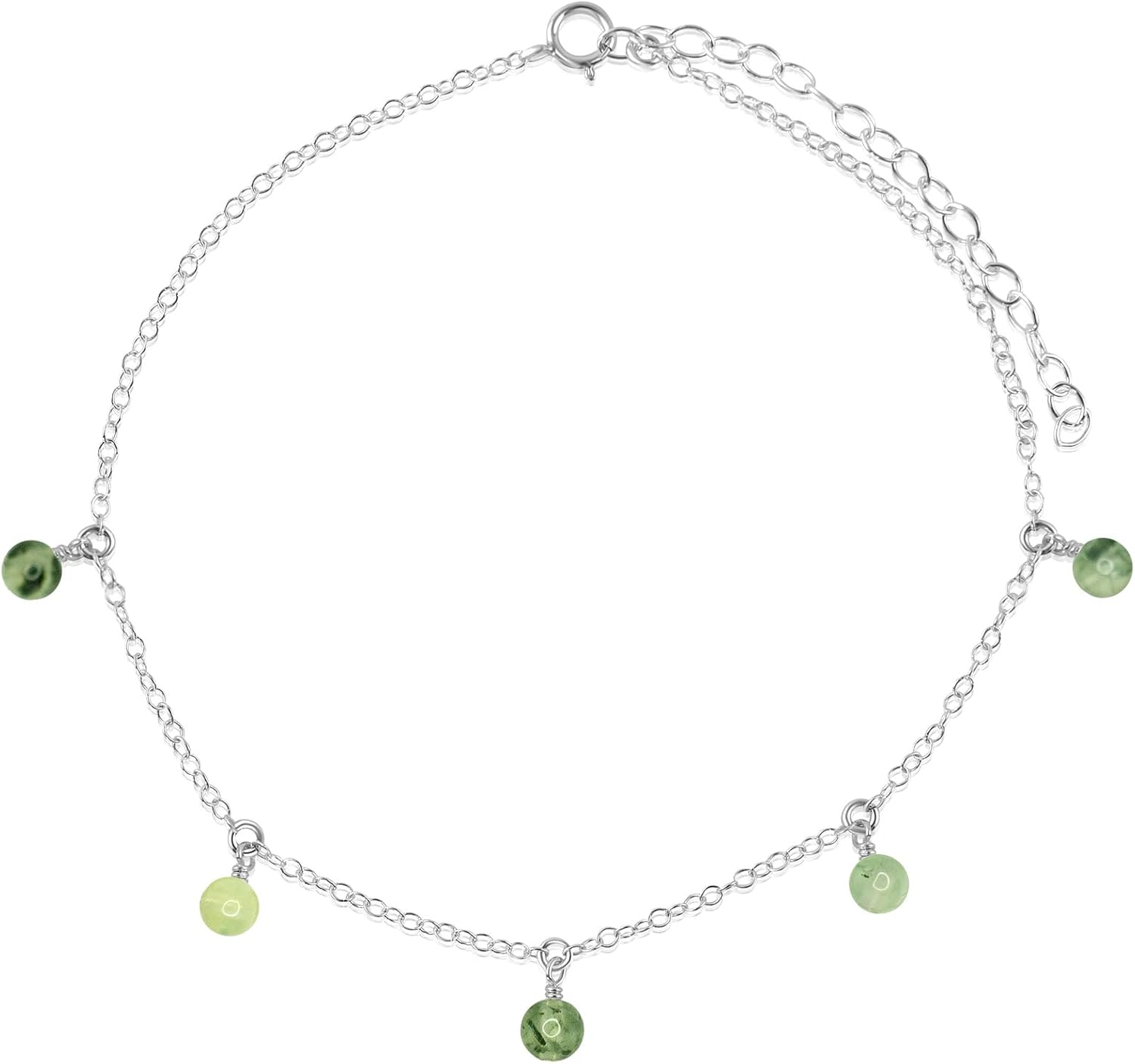 Luna Tide Prehnite Bead Drop Anklet in Sterling Silver