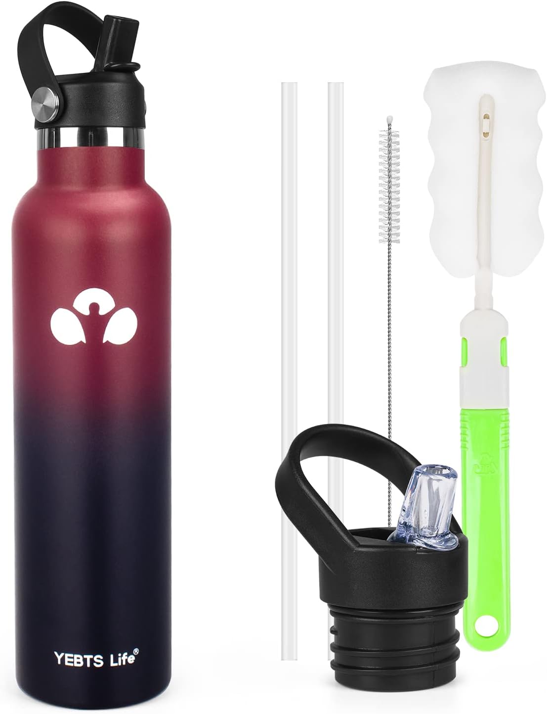 22oz Insulated Stainless Steel Water Bottle With Straw - Double Wall Vacuum Flask With 2 Lids, Pink Gradient