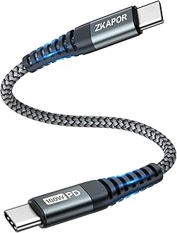 ZKAPOR USB C to USB C Cable Short 30CM, Type C to Type C Cable 100W USB C Charger Lead Fast Charging for iPhone 16/15 Pro Max, Samsung Galaxy S23 /S22, Pad Pro, Air, Huawei P40 /Mate 60, Pixel -Grey
