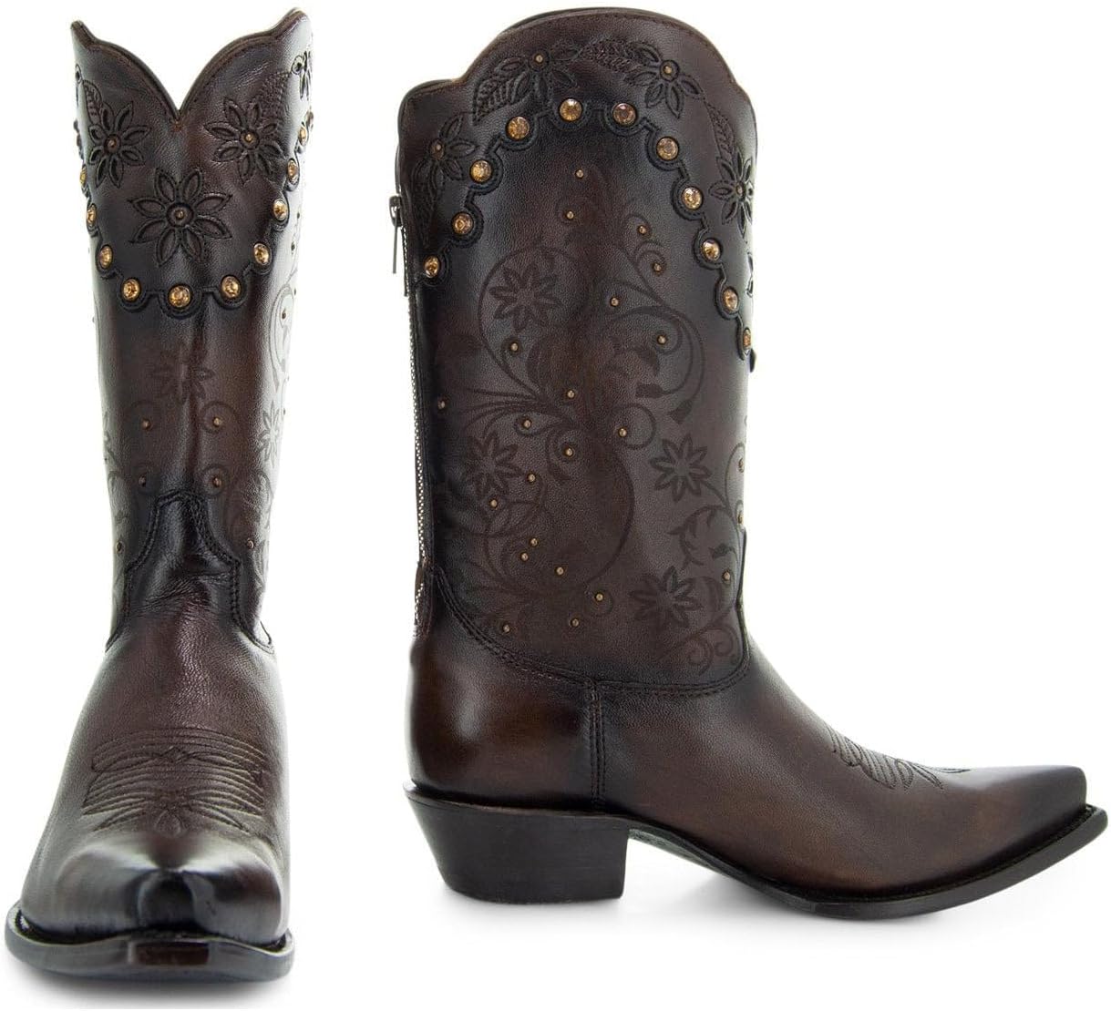 Soto Boots Womens Zippered Burnished Cowgirl Botos M50050