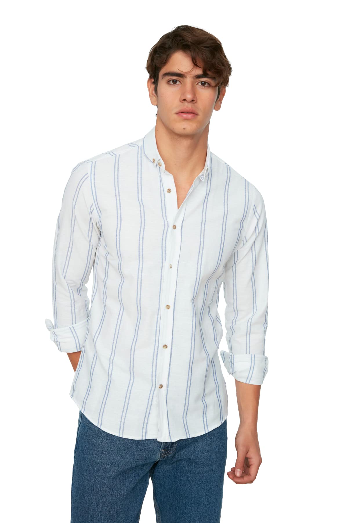 Trendyol Man Slim fit Basic Button Placket Woven Shirts Weiß