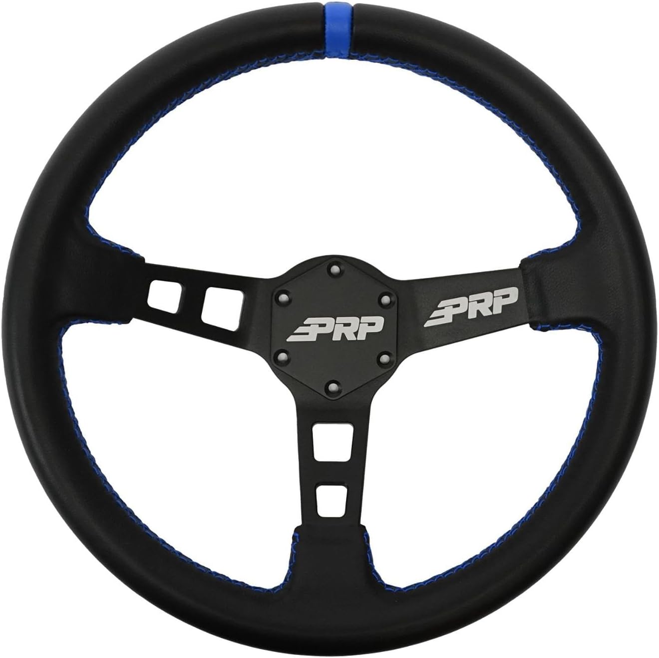 PRP Seats Deep Dish Steering Wheel with Leather Grip for Off-Road Racing - High-Strength Aluminum, Matte Black Finish, Universal 6 Point Bolt Pattern, 13' x 3" Dish - 1-3/8" Grip (Black)