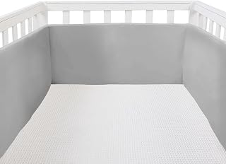 4Pcs Mesh Liner for Anti-Collision, Ventilate Solid Color Cushioned Pads Soft Padding for Crib Sides (Gray)
