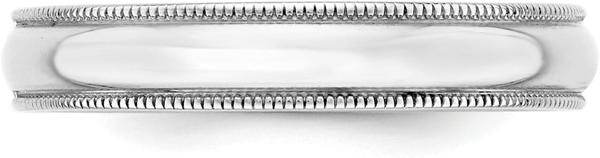 Solid 10k White Gold Ring - 4mm Half Round Milgrain Wedding Bands for Women and Men, Lightweight Polished Wedding Band for Couples - Anniversary Ring