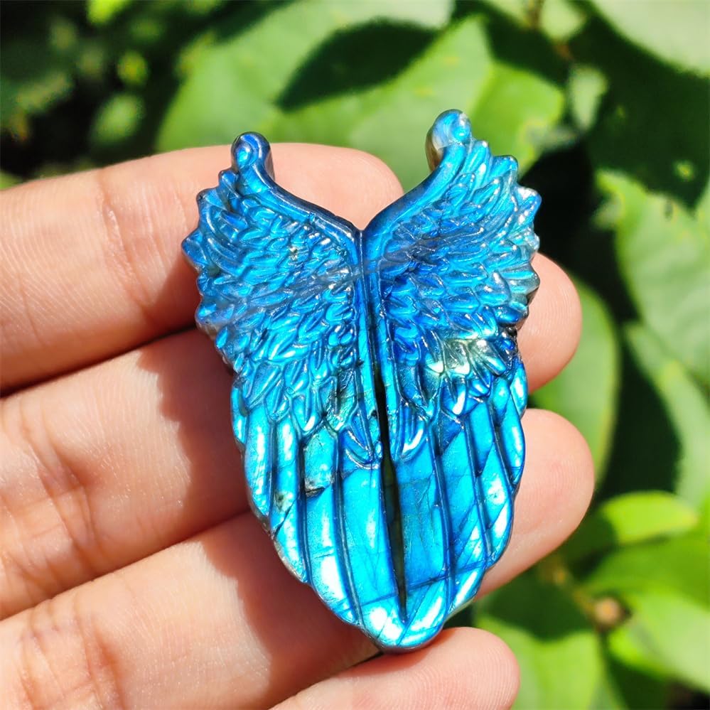 Miniatura 4 de TEAMWILL Figuras de piedras preciosas de cristal de labradorita azul natural, alas de ángel, curación, reiki, energía, meditación, baño, sala de