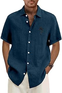 RTRDE Men's Button Down Shirts Short Sleeve Palm Tree Print Summer Hawaiian Beach Dress Shirts