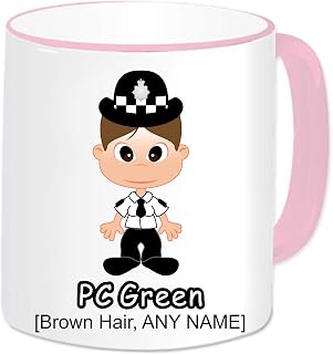 Female Police Mug - Personalised Police Gifts - Add Name and Text - Police Officer Policewoman Novelty Presents Idea (Brown Hair)