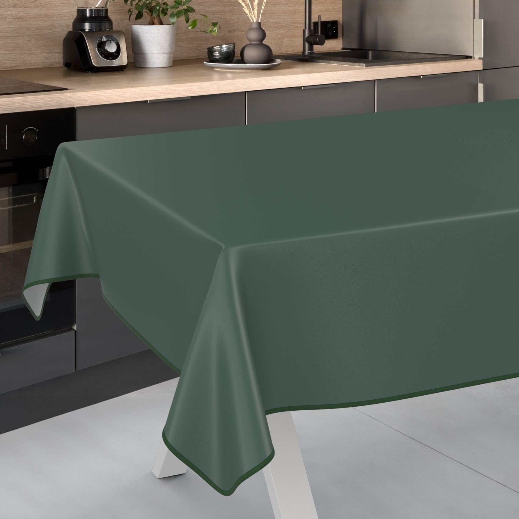 ANRO Oilcloth Tablecloth, Washable, Oilcloth, Garden Tablecloth, Outdoor, Indoor, 100 x 140 cm with Hem, Fir Green