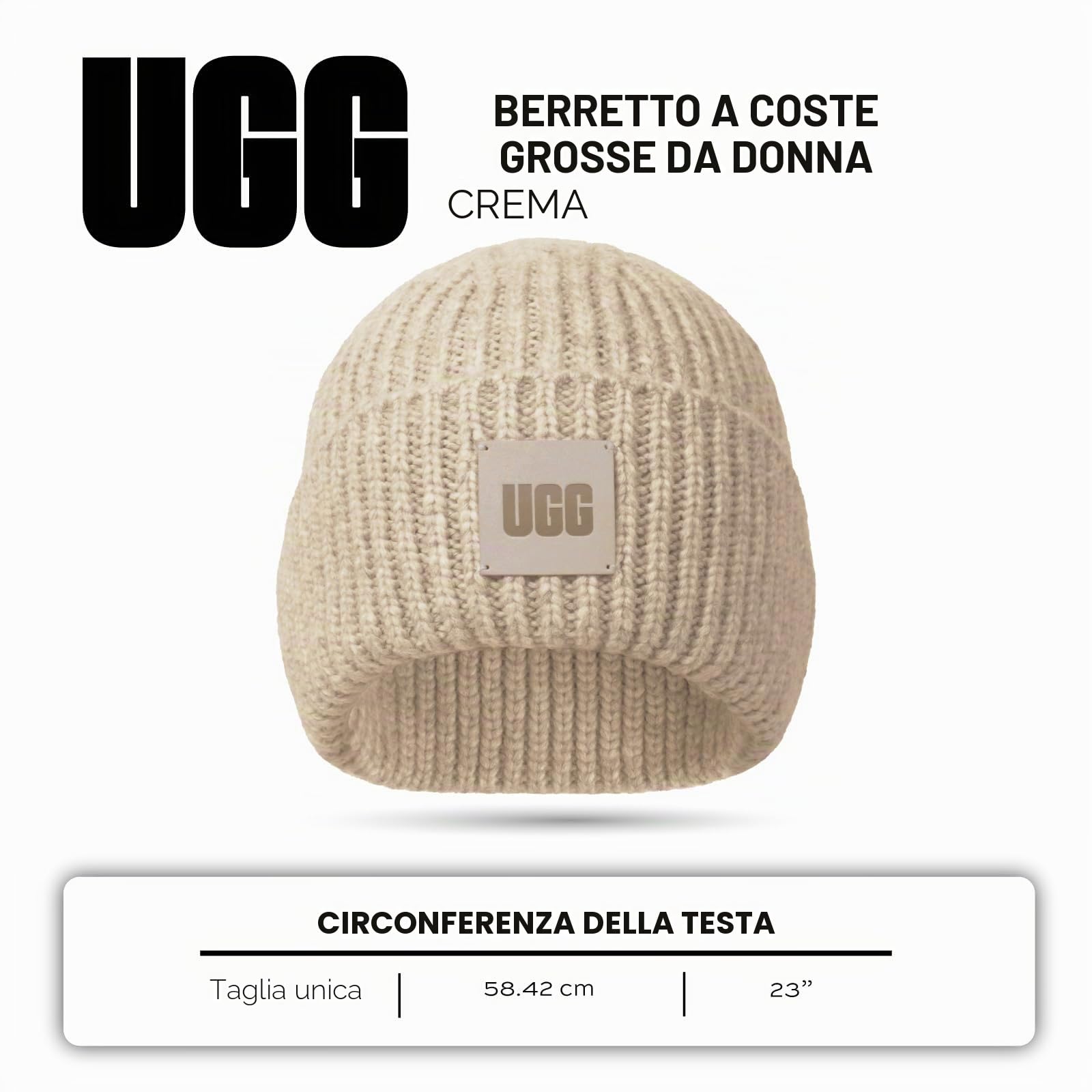 UGG - W Chunky Rib Beanie W Logo, W Chunky Rib Beanie W Logo Donna