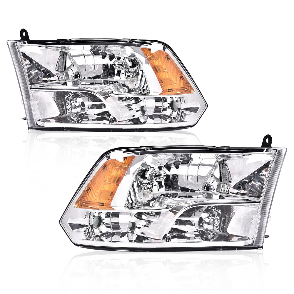 WEELMOTO Headlight Assembly For Dodge Ram 1500 / 2500 / 3500 (2009-2012) – Halogen, Pair, DOT/SAE-636172