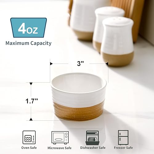 Miniatura 3 de Hasense Ramequines de cerámica, 4 onzas de crema Brulee Ramekins aptos para horno, pequeños ramequines juego de 6, mini platos de soufflé para