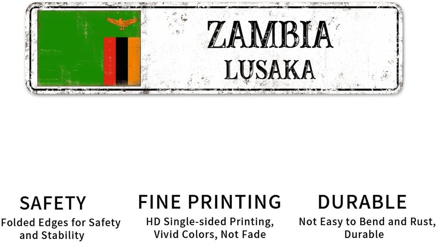 Zambia Street Signs Zambia Flag Signs Zambia Capital Country City Souvenir Aluminum Metal Sign Rustic Vintage Home Decoration Indoor & Outdoor Decor Gift for Foreign Friend, Neighbor 6x24in
