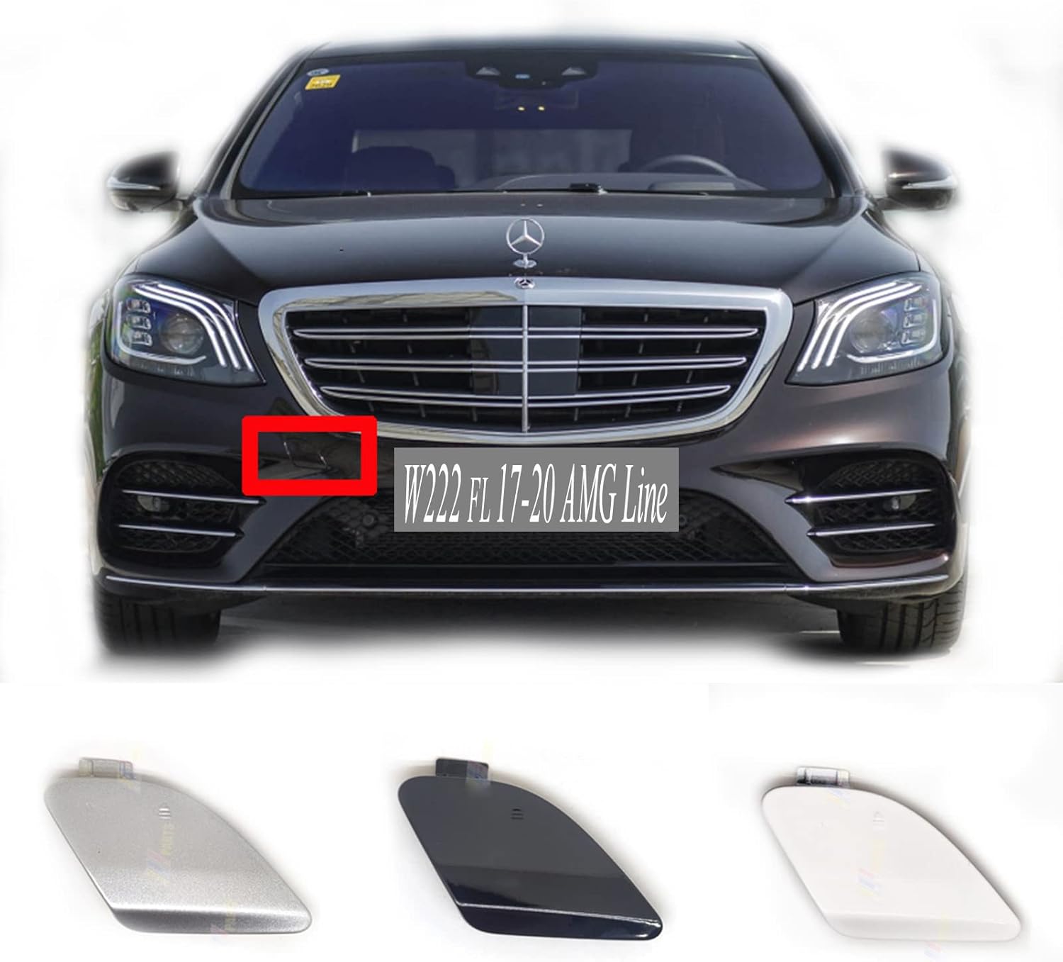 Front Tow Cover Fit 17-21 Mercedes Benz S Class W222 Facelift for S300 S320 S350 S350d S400 S400d S450 S500 S560 S600 2017 2018 2019 2020 2021 bumper towing Hook Eye Cap (Edition2,Black)