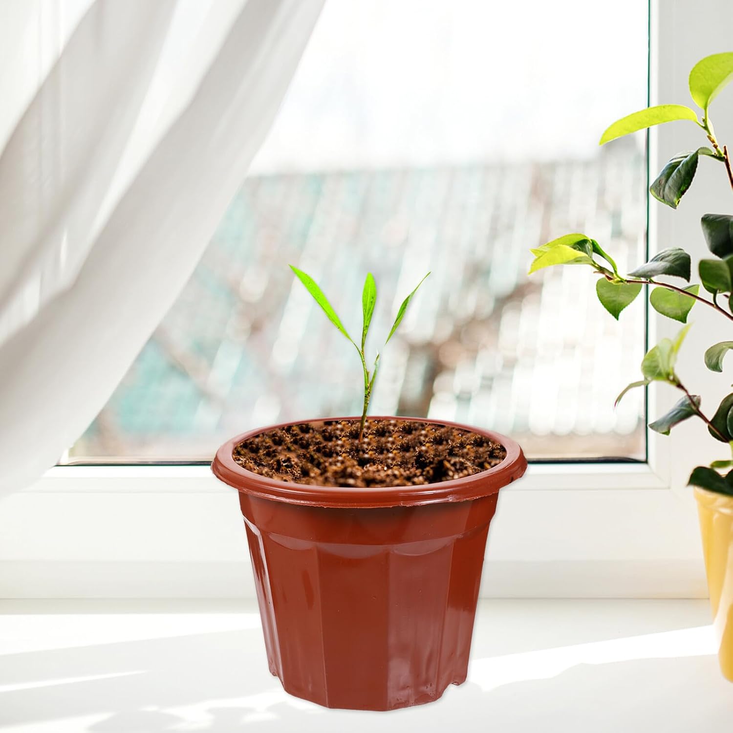 Homoyoyo 25pcs Brick Red Nursery Pots Plastic Plant Containers Small 12-Sided High Edge Seedling Holders for Outdoor Gardening and Greenhouse Use