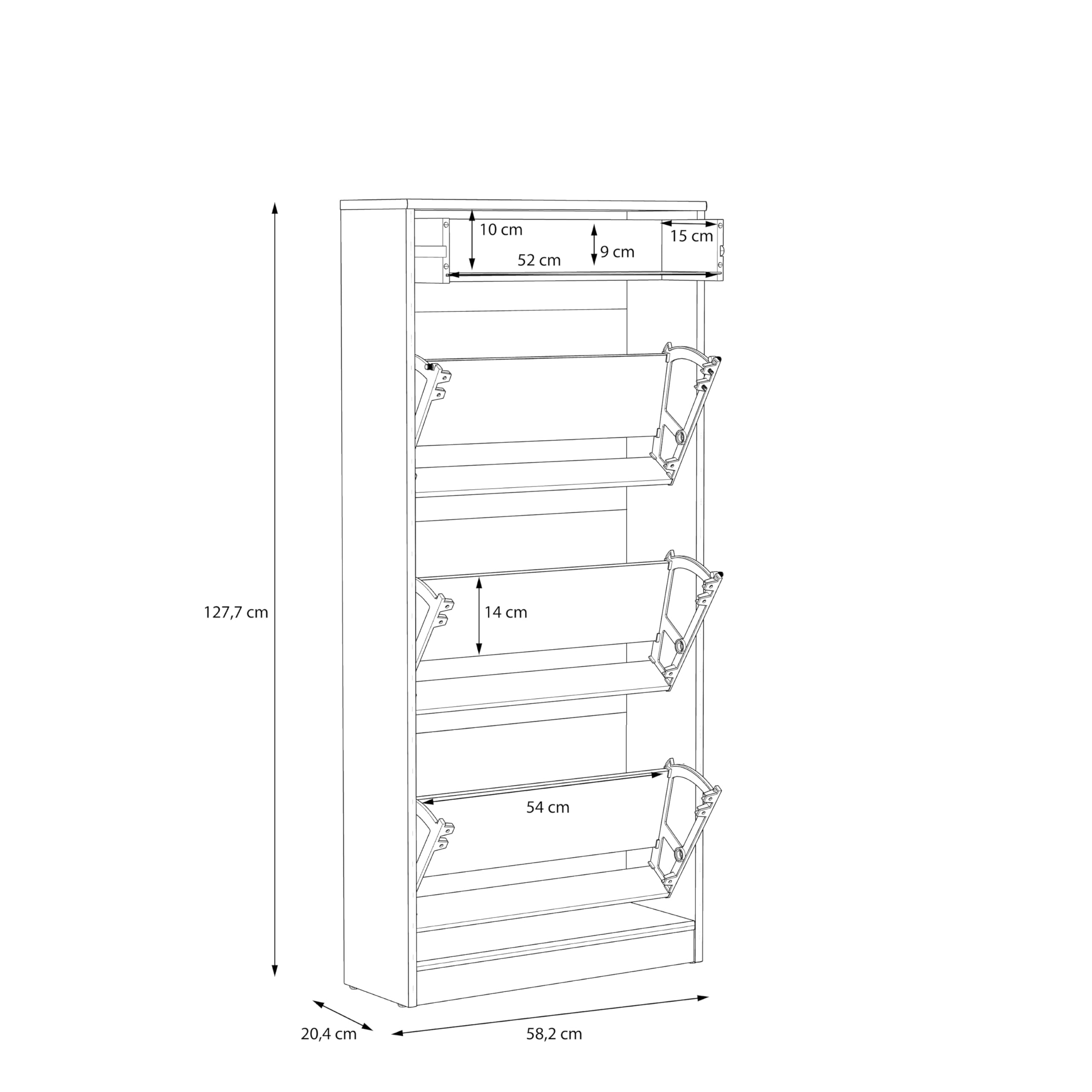 Forte NIKO Schuhschrank 60, Skandi-Schrank, 3 Kippfächer, 1 Schublade, Holzwerkstoff, Flur, Abstellraum, Sonoma Eiche Holzdekor, 58,2 cm breit x 127,7 cm hoch x 20,4 cm tief