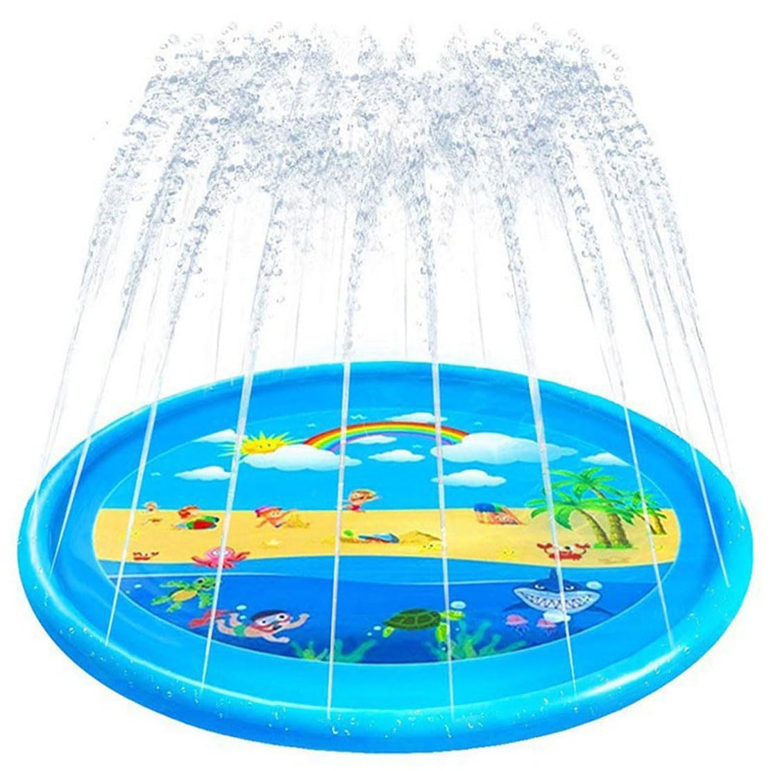 Splash Pad for Kids and Dogs, Kids Splash Pad Sprinkler, Inflatable Sprinkler Play Mat, 170cm, Outdoor Summer Backyard Wading Pool with Spray, Foldable Outdoor Water Toy (Blue Rainbow)