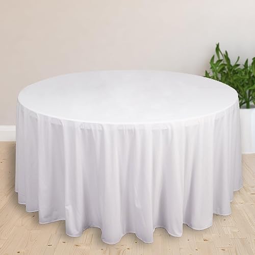 Tableclothsfactory Mantel redondo de 120 pulgadas, color blanco, de poliéster, sin arrugas, sin costuras